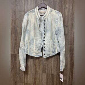 Free People Bleached Out Indigo Button Down Jacket